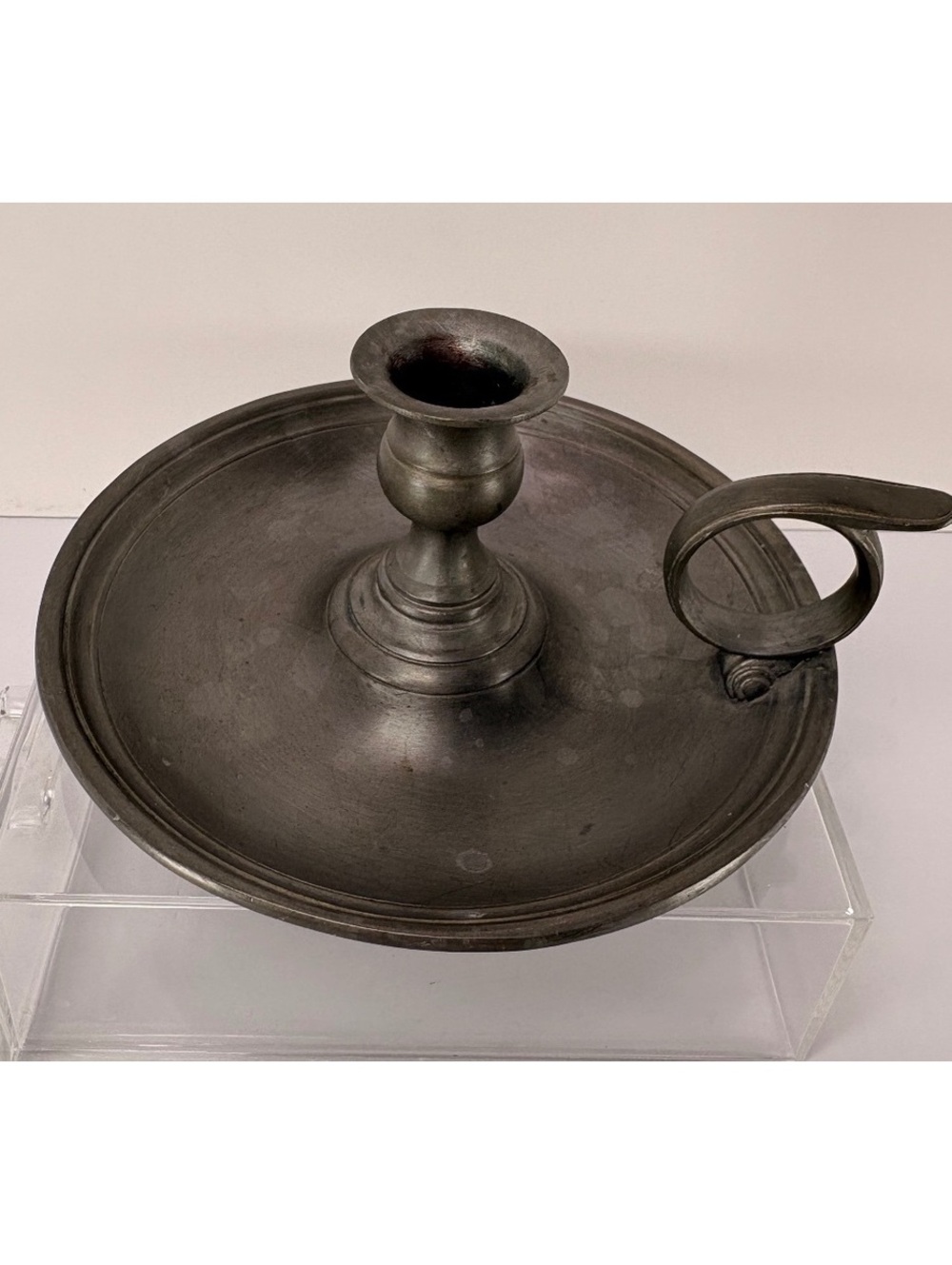 Vintage ST FINO Pewter Chamberstick Candle Holder Candlestick with Loop Handle